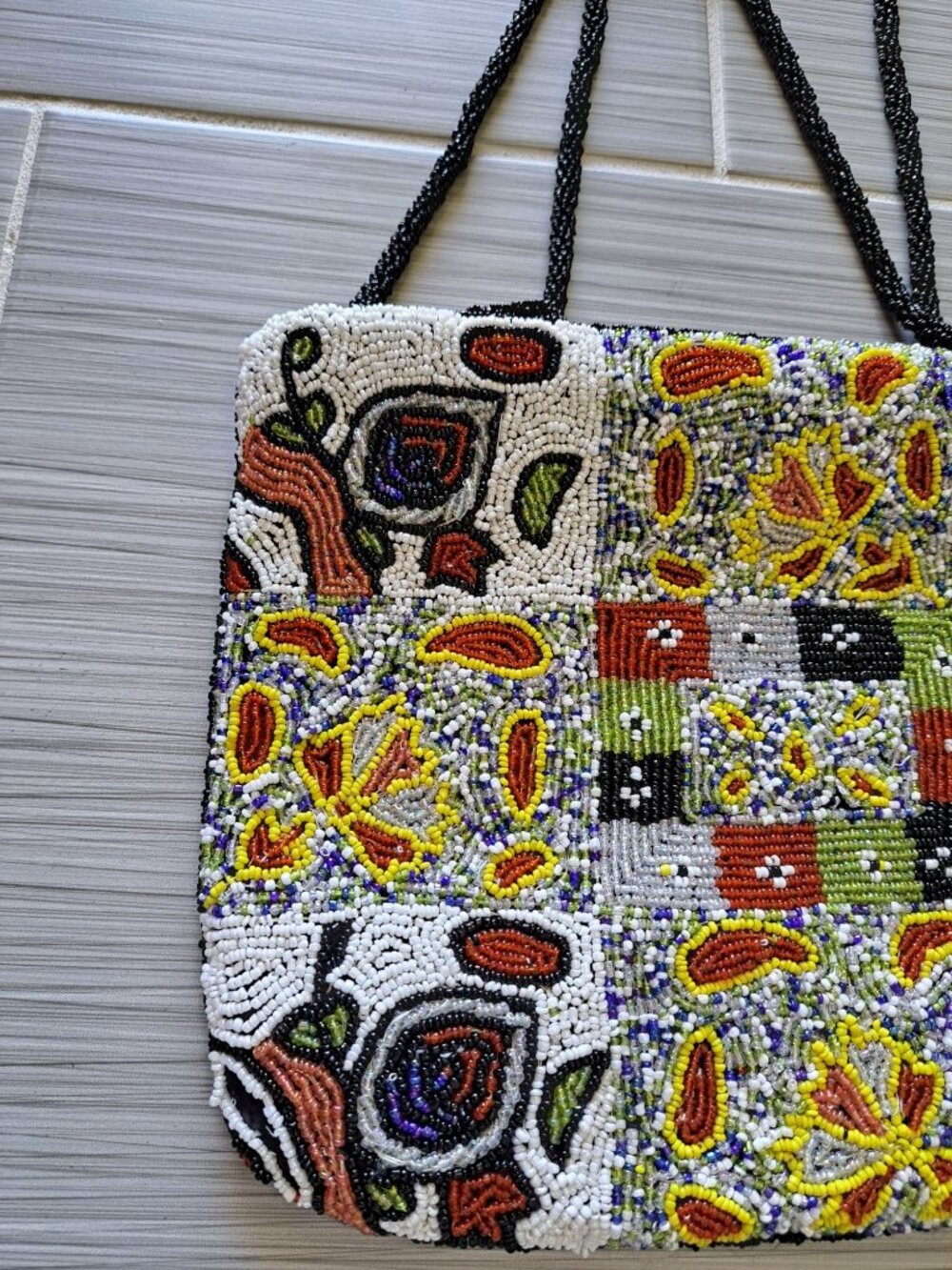 Vintage Fully Beaded Multi-Color Shoulder Bag Purse Floral Geometric Multicolor - Picture 6 of 11